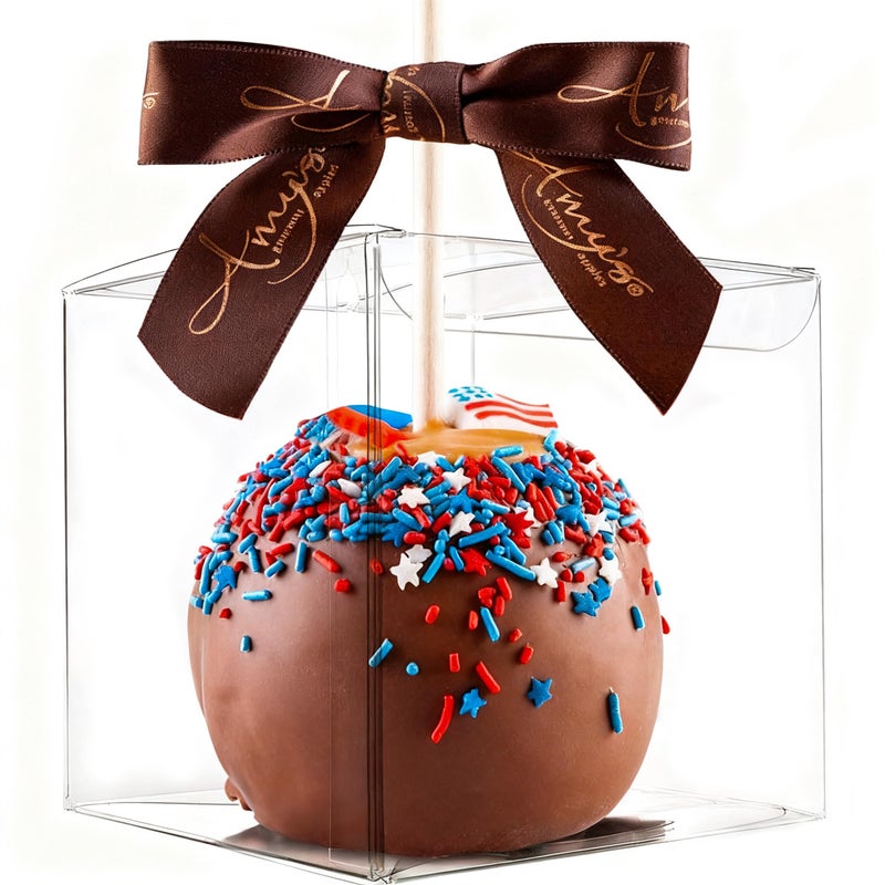 XP-ART 30 Pcs Candy Apple Boxes with Apple Sticks, Clear Caramel Apple Box Plastic Gift Cookie Makaron Cupcake Packaging for Treats, Party Favors, 4" L x 4" W x 4" H - Image 1